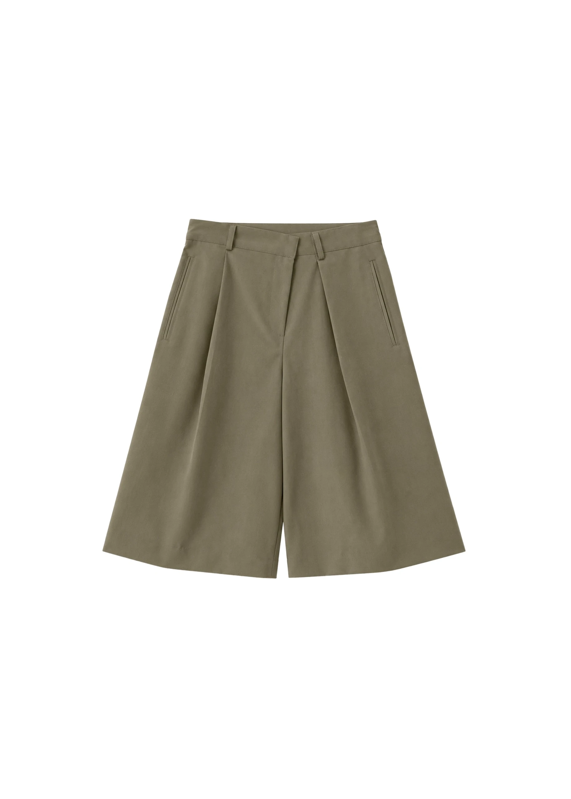 Rove Pleated Bermuda Shorts in Olive by The Frankie Shop – Shorts The Frankie Shop Rove Pleated Bermuda Shorts