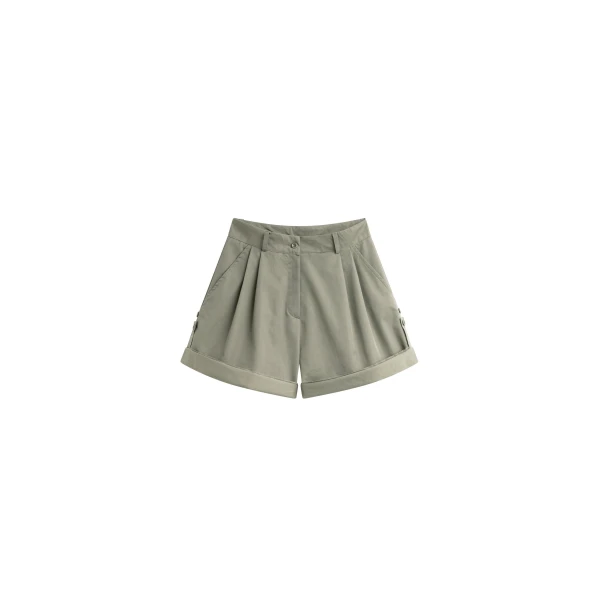 Rozane Pleated Cuff Shorts in Olive