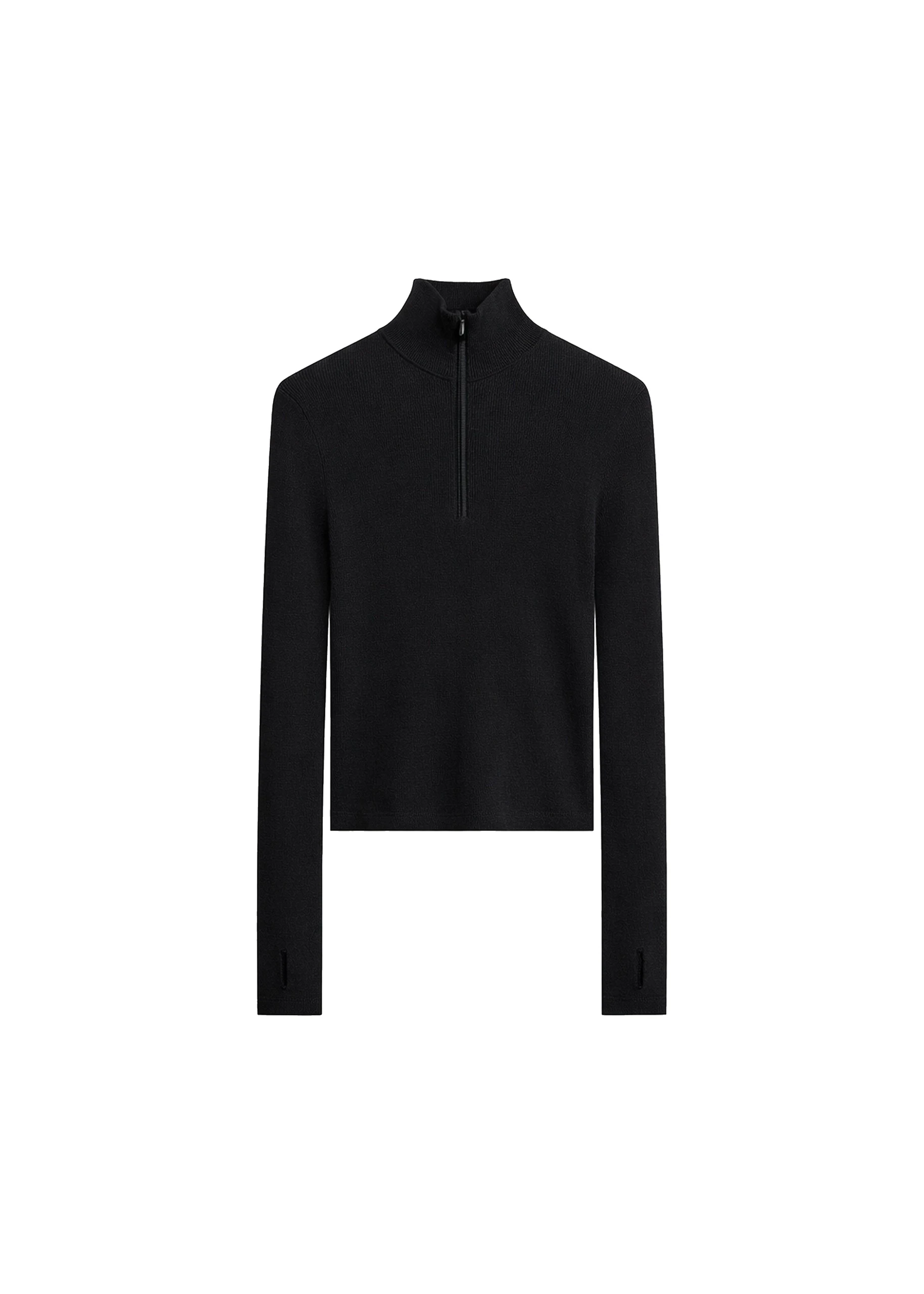 Sade Knit Zip Sweater in Black by The Frankie Shop – Knitwear The Frankie Shop Sade Knit Zip Sweater