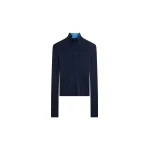 Sade Knit Zip Sweater in Dark Navy and Light Blue by The Frankie Shop – Knitwear The Frankie Shop Sade Knit Zip Sweater
