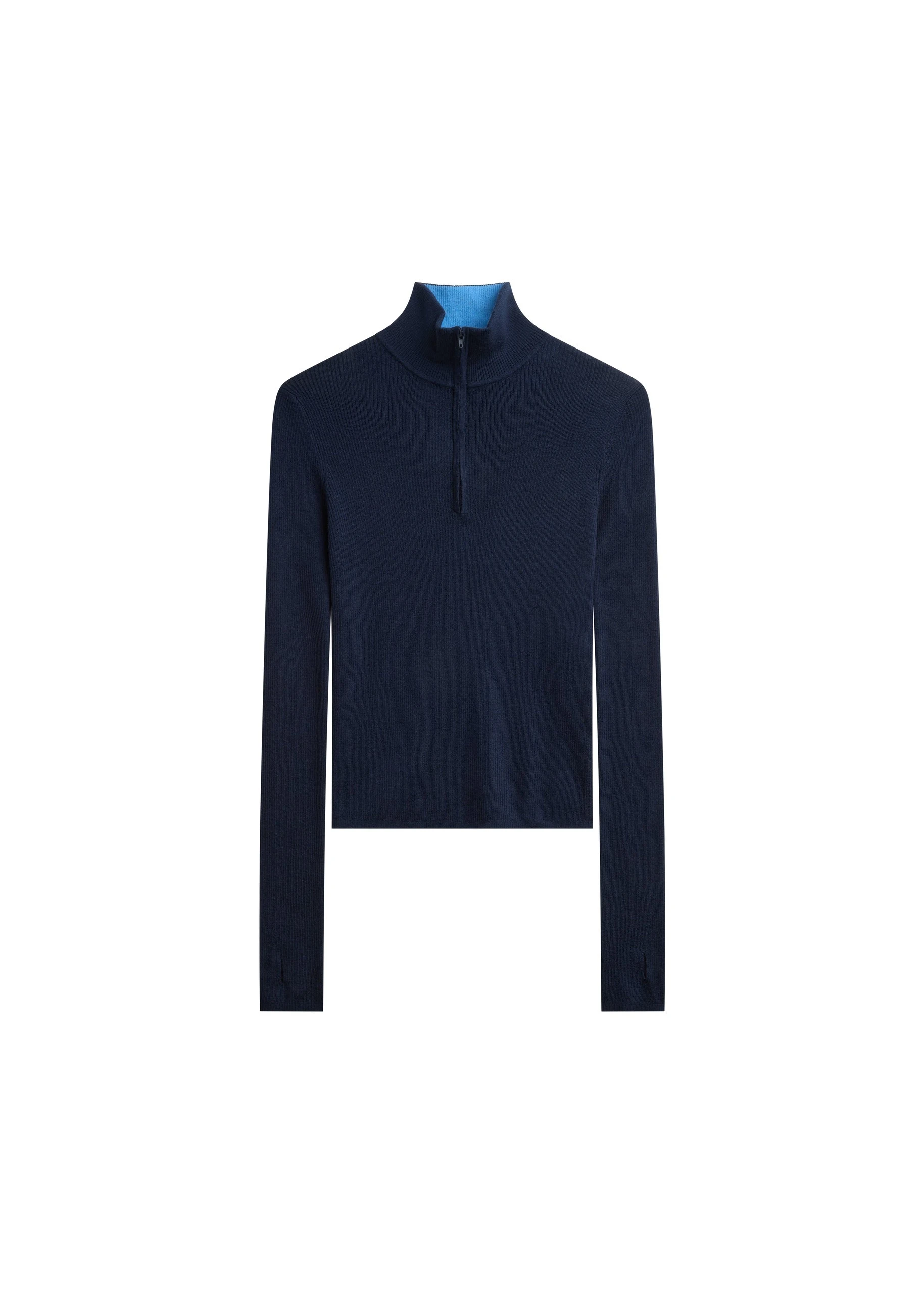 Sade Knit Zip Sweater in Dark Navy and Light Blue by The Frankie Shop – Knitwear The Frankie Shop Sade Knit Zip Sweater