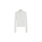 Sade Knit Zip Sweater in White by The Frankie Shop – Knitwear The Frankie Shop Sade Knit Zip Sweater