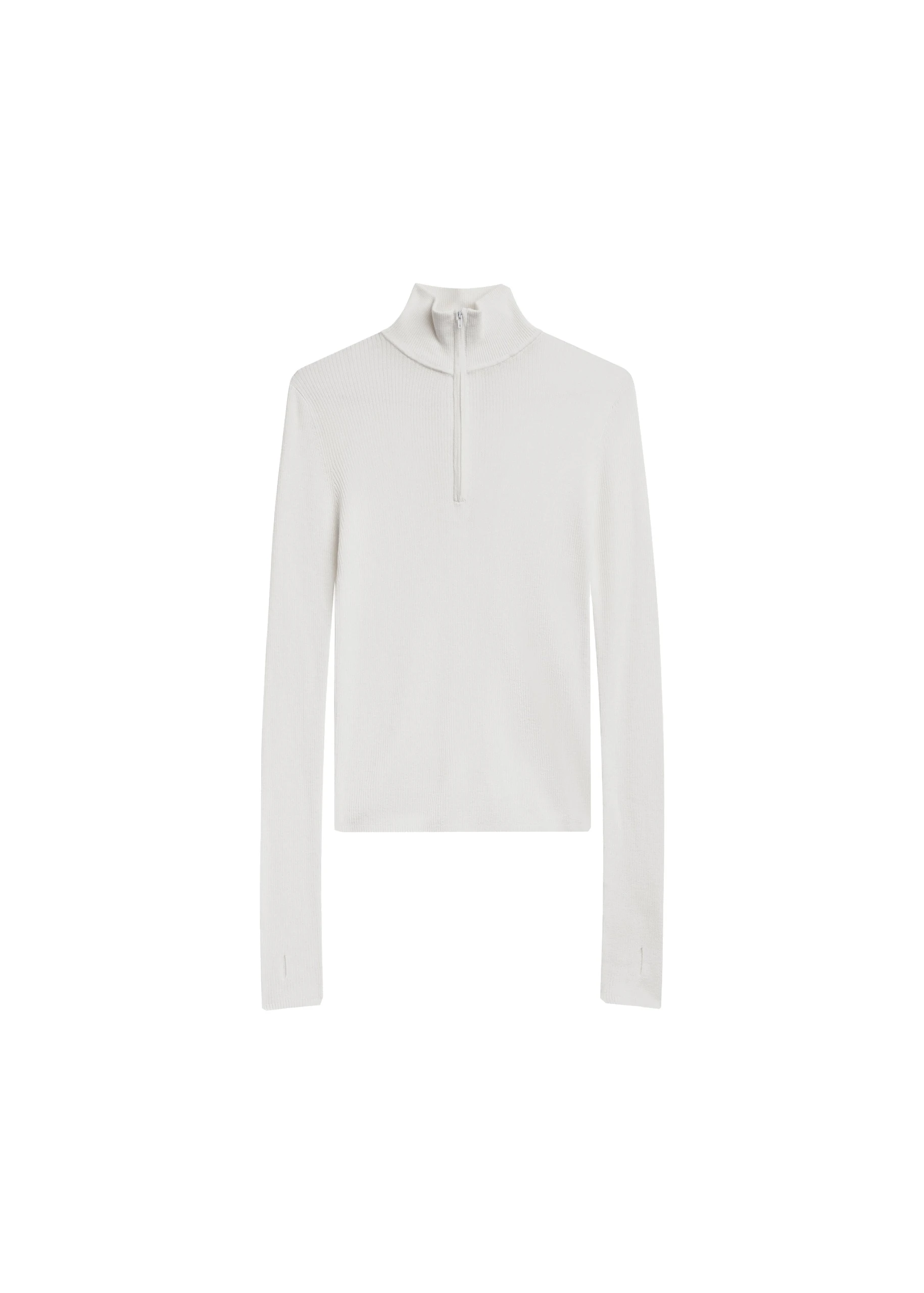 Sade Knit Zip Sweater in White by The Frankie Shop – Knitwear The Frankie Shop Sade Knit Zip Sweater