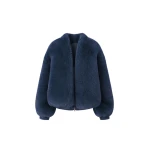 Senna Faux Fur Collarless Jacket in Navy by The Frankie Shop – Jackets The Frankie Shop Senna Faux Fur Collarless Jacket