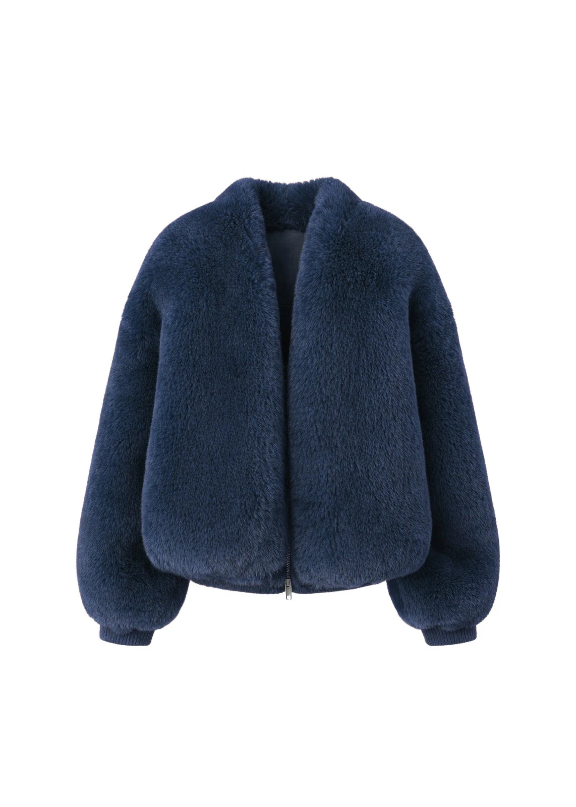 Senna Faux Fur Collarless Jacket in Navy by The Frankie Shop – Jackets The Frankie Shop Senna Faux Fur Collarless Jacket
