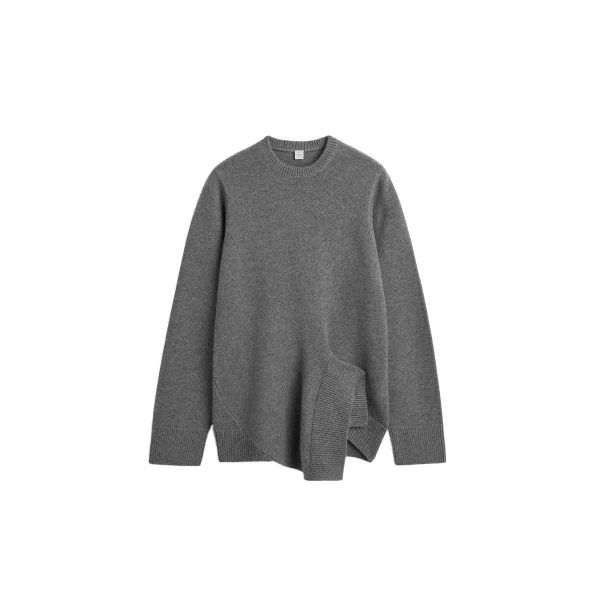 Asymmetric cashmere knit in Dark grey mélange
