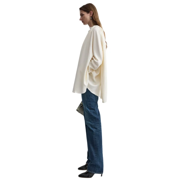 Toteme Asymmetric draped cady blouse in Ecru, view 3