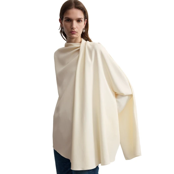 Toteme Asymmetric draped cady blouse in Ecru, view 5