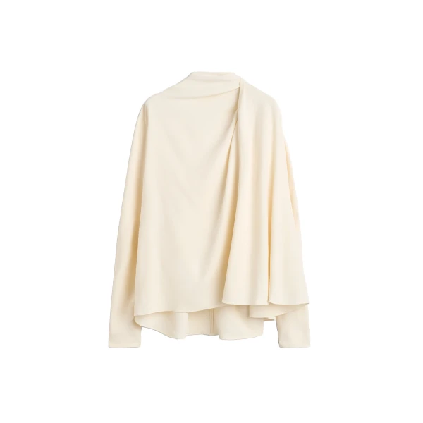 Asymmetric draped cady blouse in Ecru