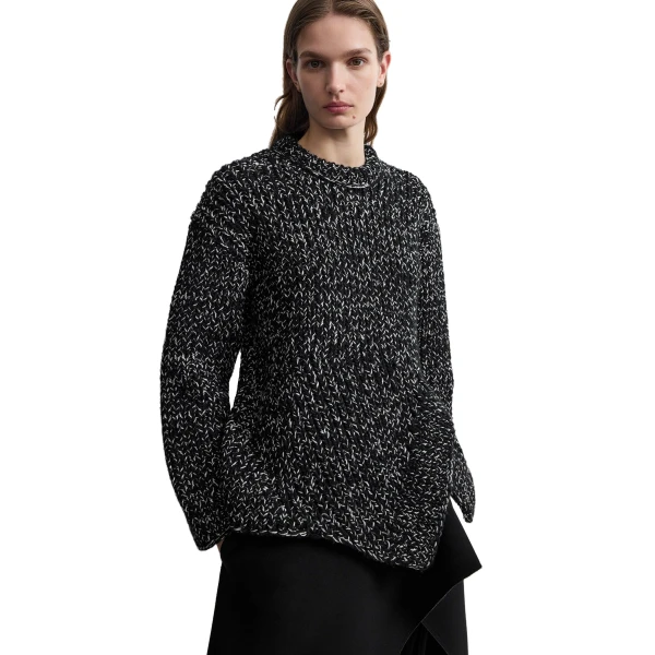 Toteme Asymmetric wool silk knit in Black / Ecru, view 5