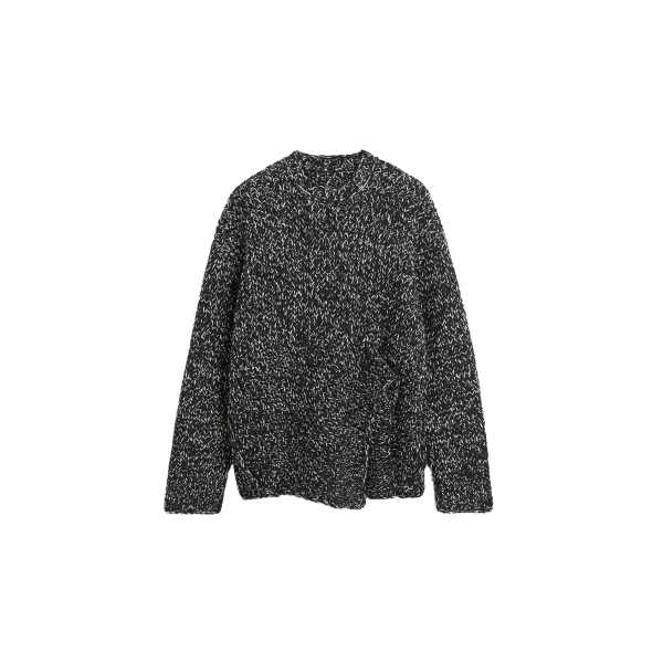 Asymmetric wool silk knit in Black / Ecru