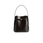 Toteme Belted croco-embossed bucket bag in Dark brown