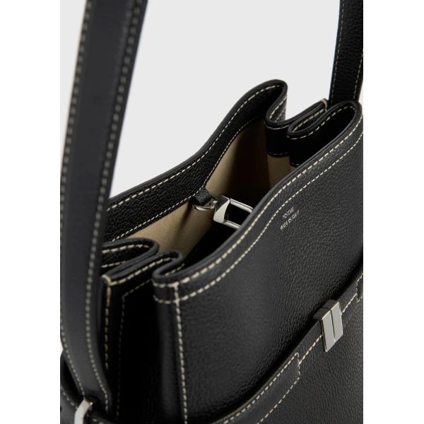 Belted grained-leather bucket bag in Black - Image 6