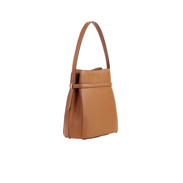 Belted grained-leather bucket bag in Tan - Image 4