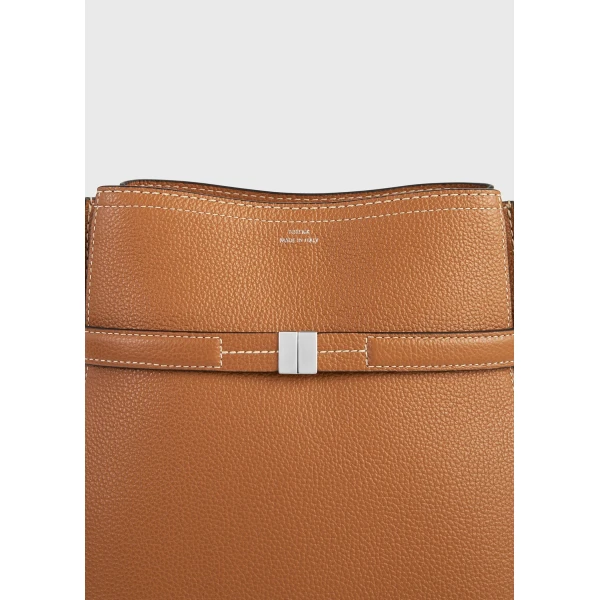 Belted grained-leather bucket bag in Tan - Image 5