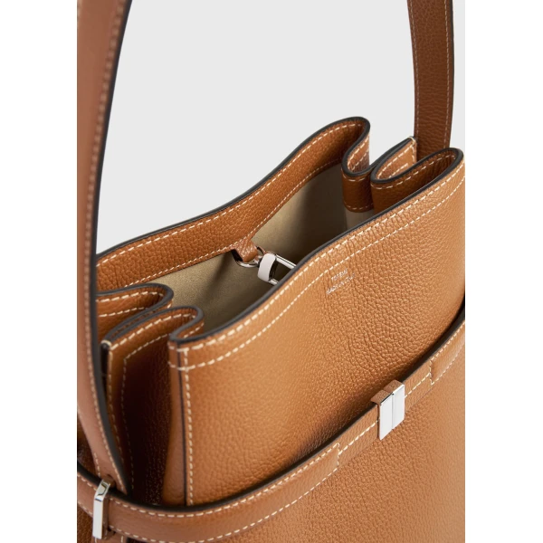 Belted grained-leather bucket bag in Tan - Image 6