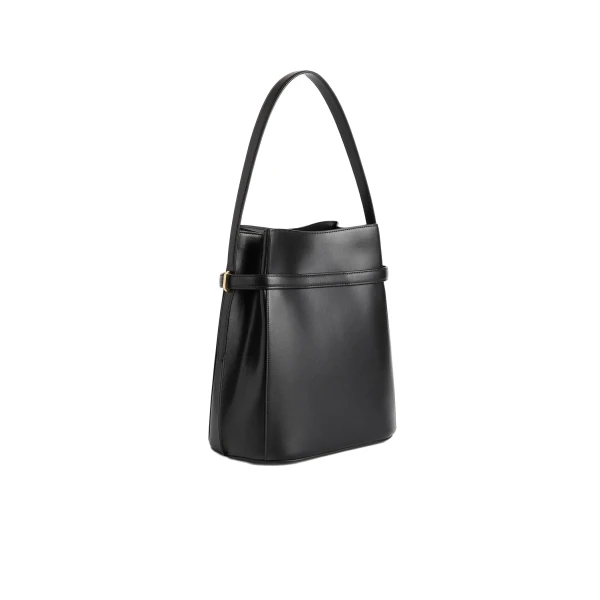 Belted leather bucket bag in Black - Image 4