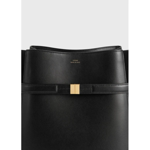 Belted leather bucket bag in Black - Image 5