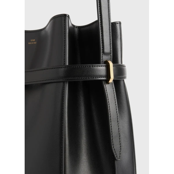 Belted leather bucket bag in Black - Image 6