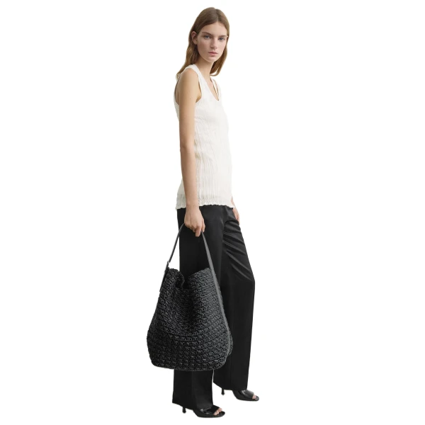 Belted paper raffia tote in Black - Image 3