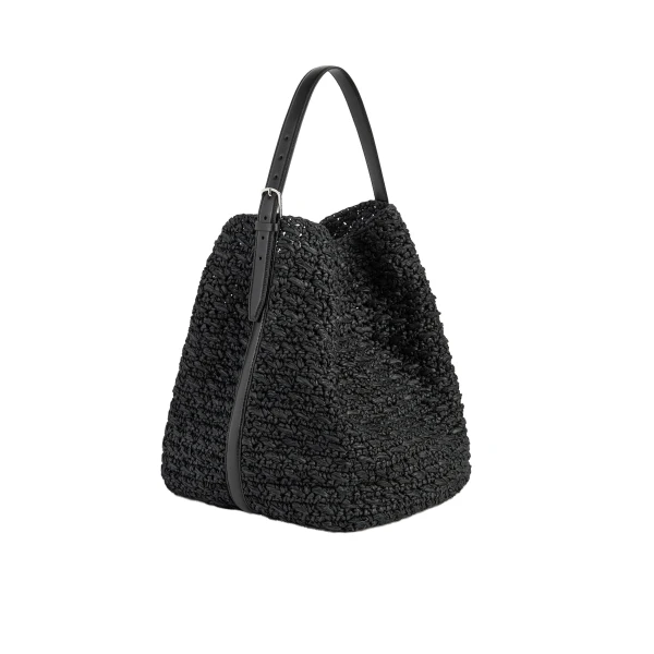Belted paper raffia tote in Black - Image 4