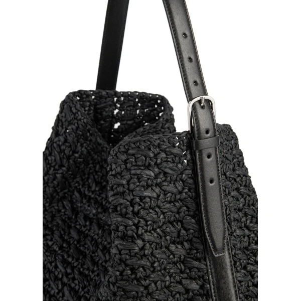 Belted paper raffia tote in Black - Image 5