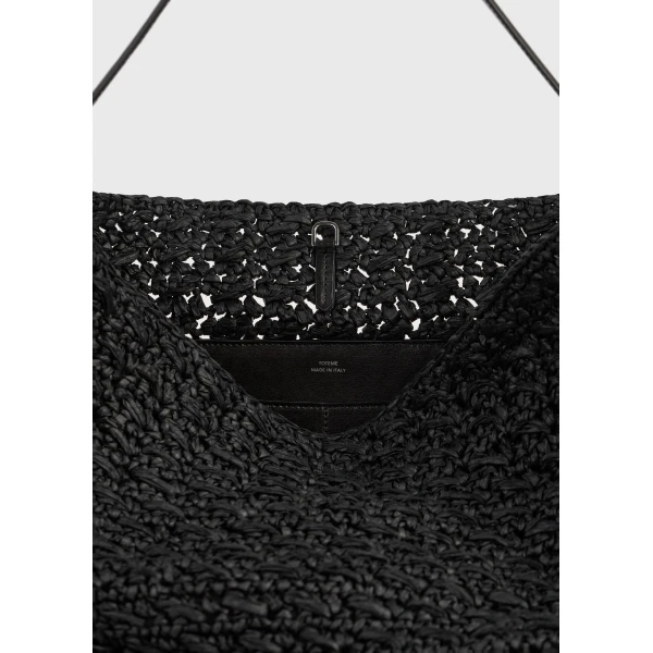 Belted paper raffia tote in Black - Image 6