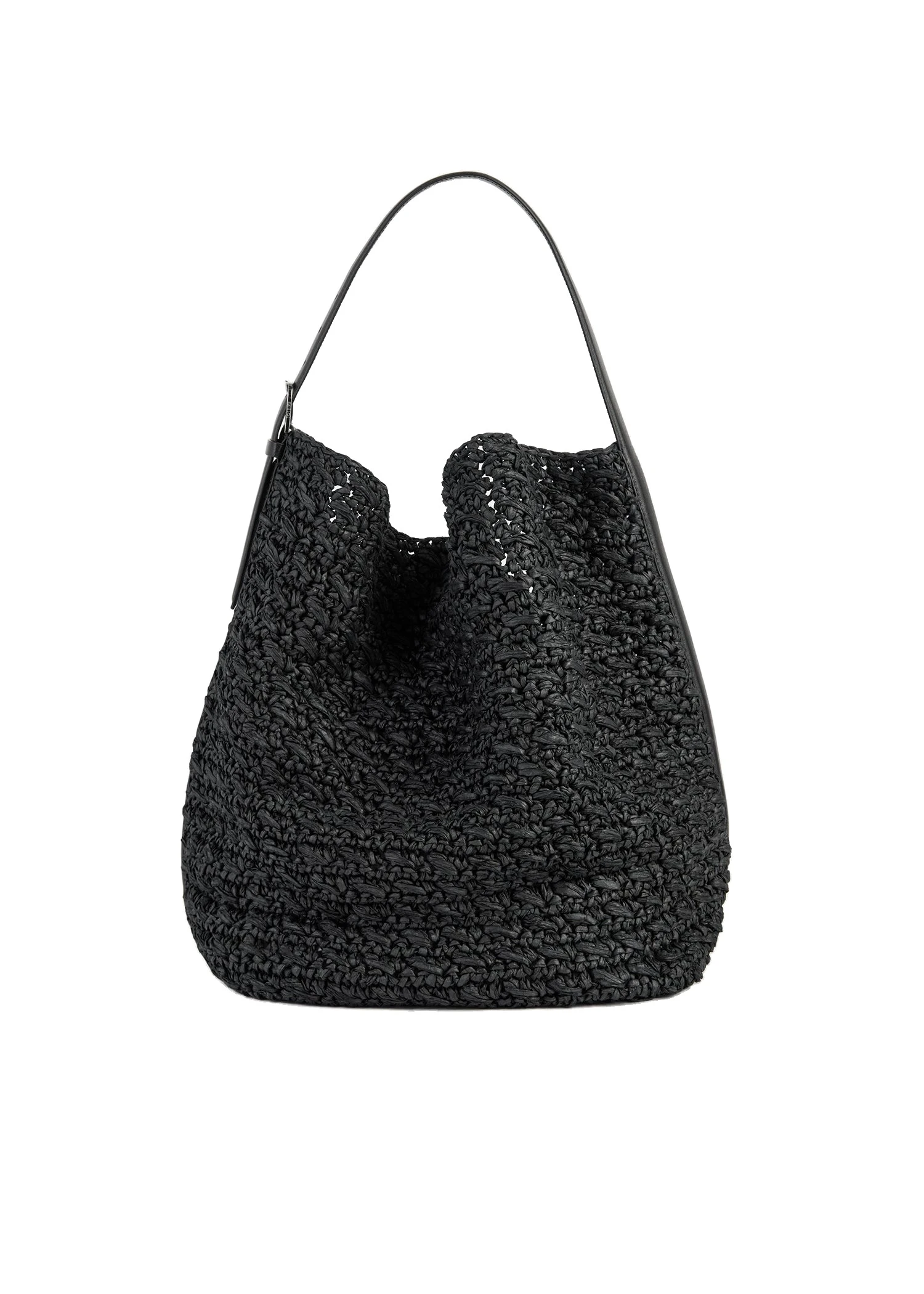 Belted paper raffia tote in Black