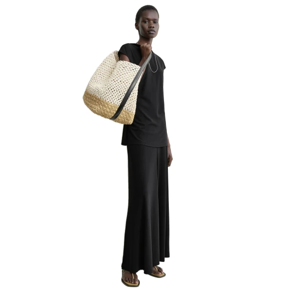 Belted paper raffia tote in Ecru / Vanilla - Image 2