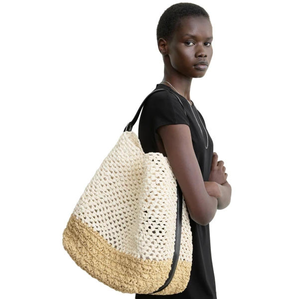 Belted paper raffia tote in Ecru / Vanilla - Image 3