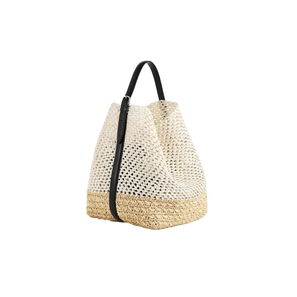 Belted paper raffia tote in Ecru / Vanilla - Image 4