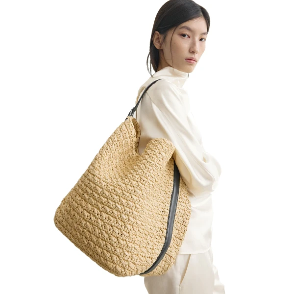 Belted paper raffia tote in Natural - Image 2