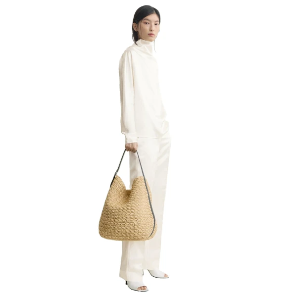 Belted paper raffia tote in Natural - Image 3