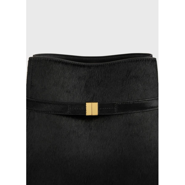 Belted pony hair bucket bag in Black - Image 5