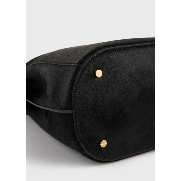Belted pony hair bucket bag in Black - Image 6