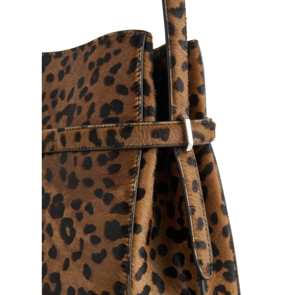 Belted pony hair bucket bag in Leopard - Image 5