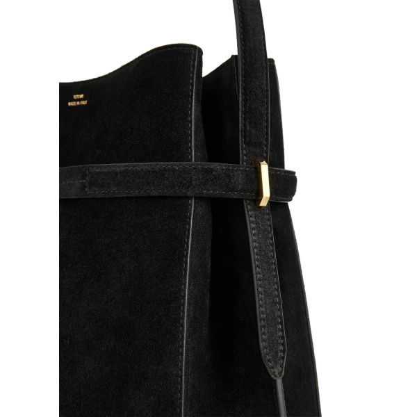 Belted suede bucket bag in Black - Image 4