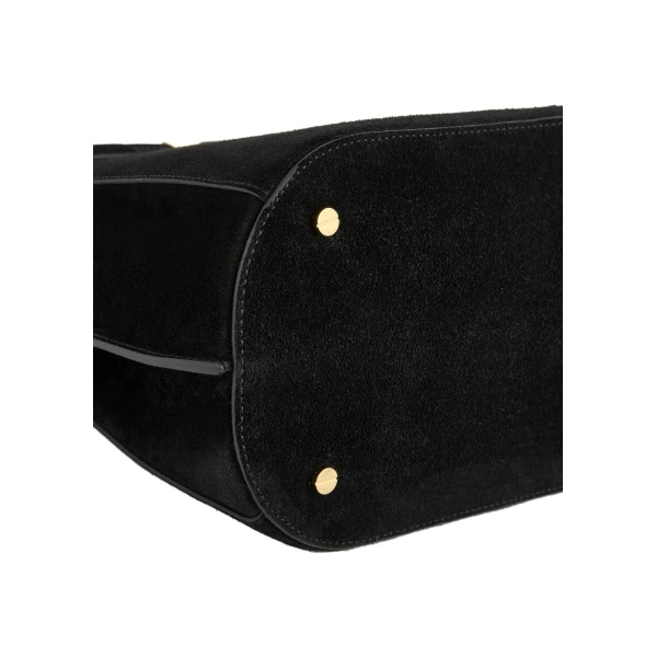 Belted suede bucket bag in Black - Image 6
