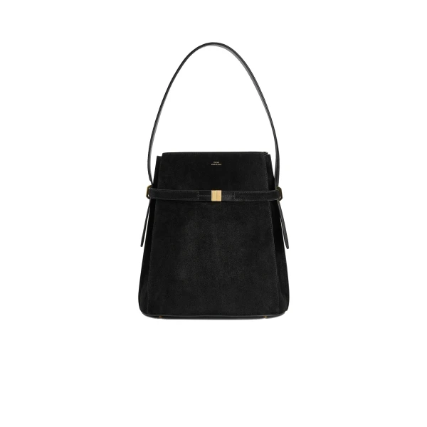 Belted suede bucket bag in Black