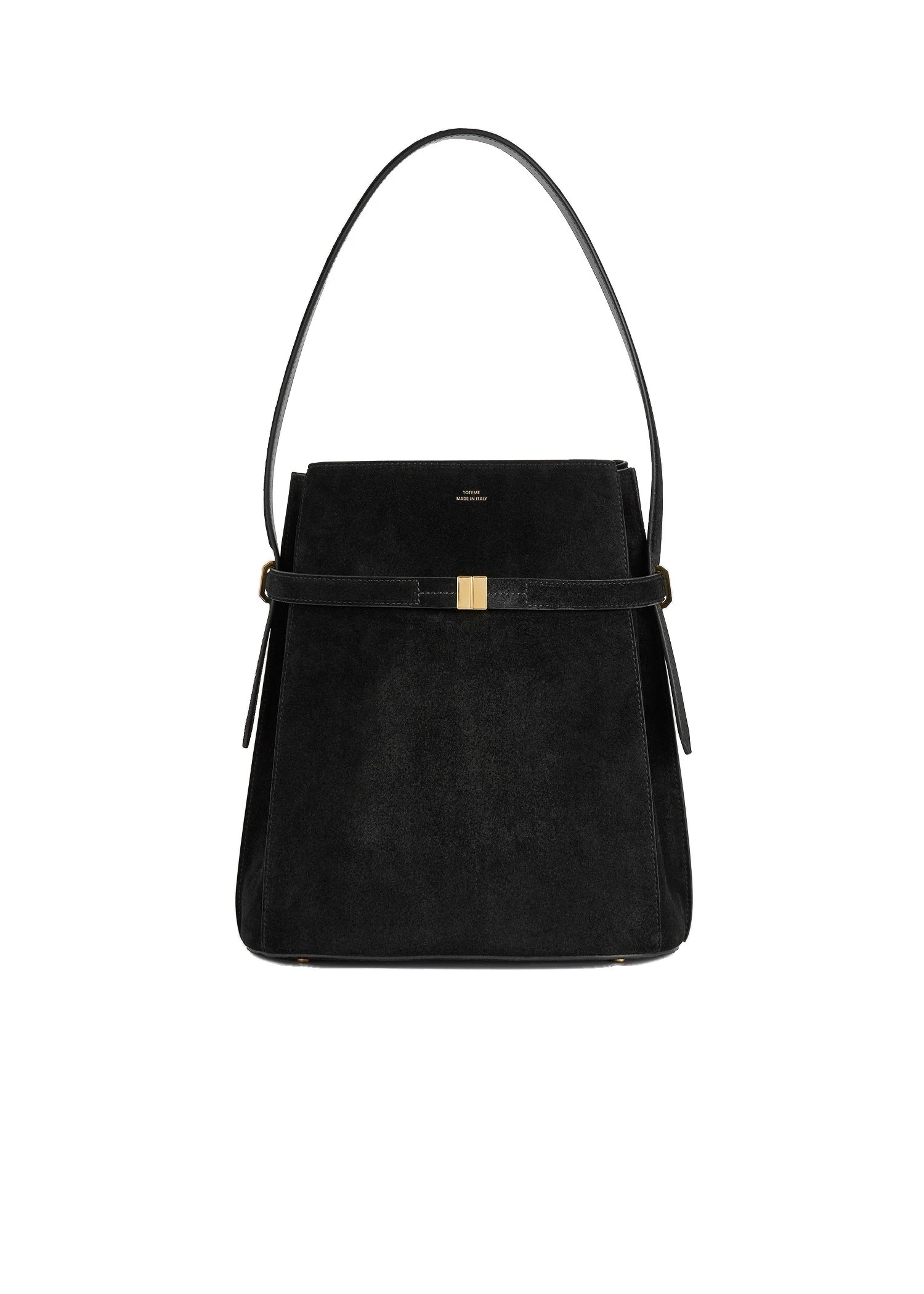 Belted suede bucket bag in Black