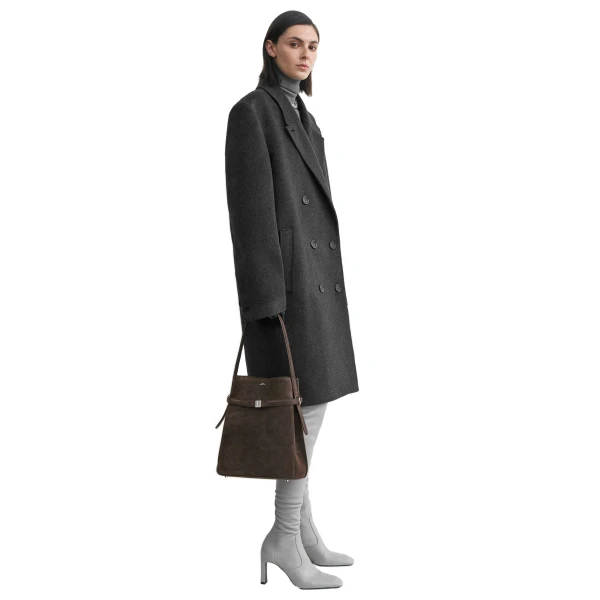 Belted suede bucket bag in Brown - Image 3