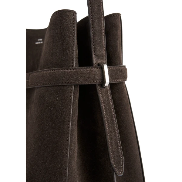 Belted suede bucket bag in Brown - Image 4