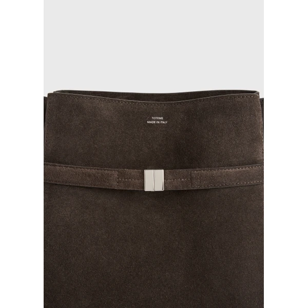 Belted suede bucket bag in Brown - Image 5