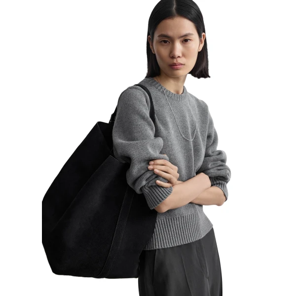 Belted suede tote in Black - Image 2