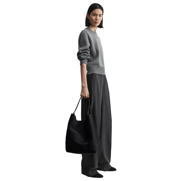 Belted suede tote in Black - Image 3