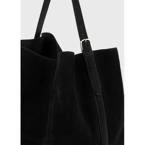 Belted suede tote in Black - Image 5