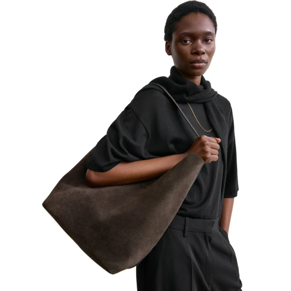 Belted suede tote in Brown - Image 2