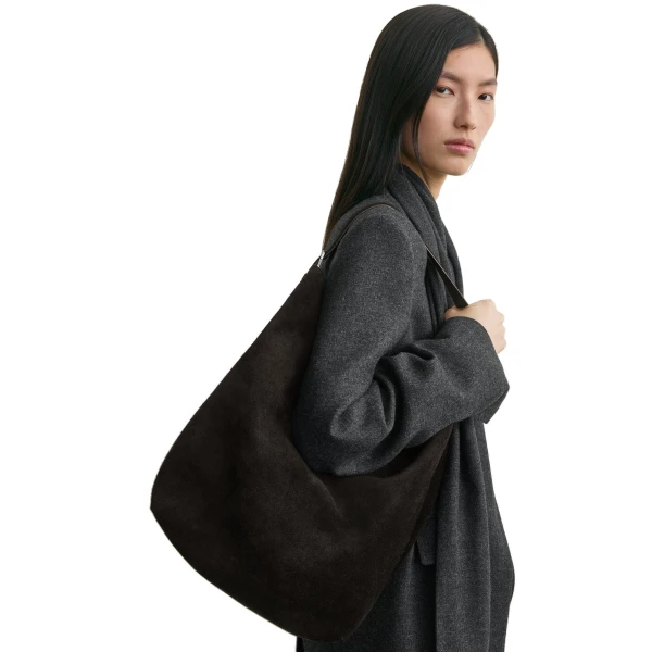 Belted suede tote in Espresso brown - Image 2