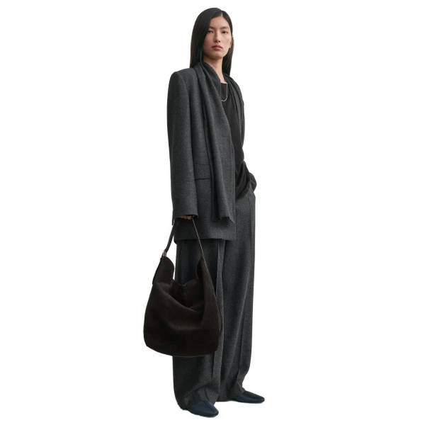 Belted suede tote in Espresso brown - Image 3