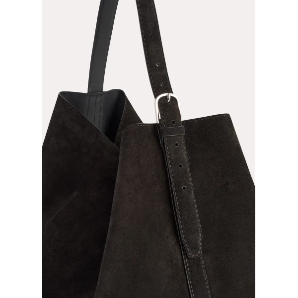 Belted suede tote in Espresso brown - Image 4